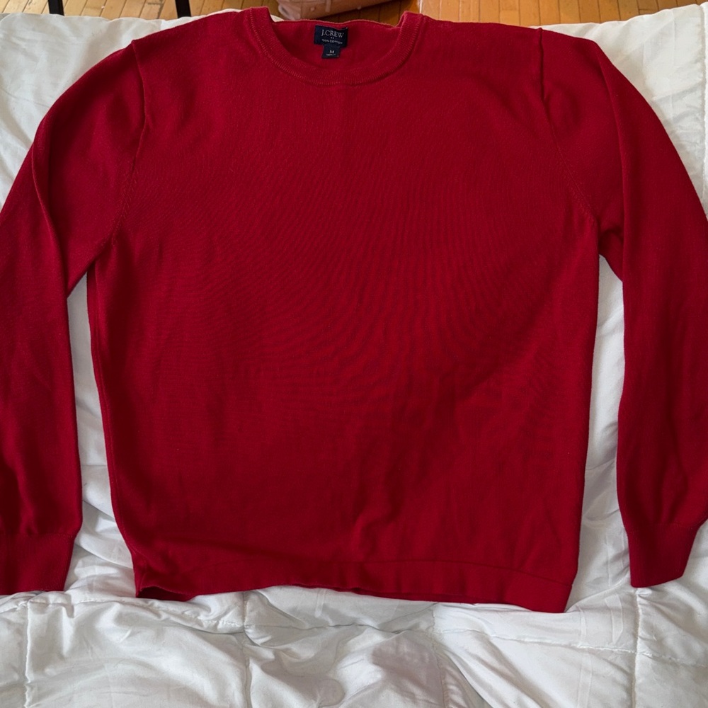 J. Crew Men's Vibrant Red Crewneck Sweater - Medium